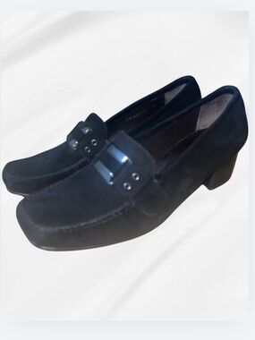 GUC Stuart Weitzman Suede Square-Toe Loafer Pumps, Size 7